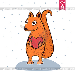 Cute Baby Squirrel with heart in hands - royalty-free vector image