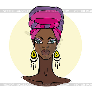 Африканский Портрет красивая женщина - векторное изображение клипарта