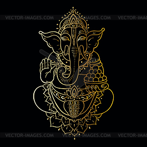 Golden Ganapati Meditation in lotus pose - stock vector clipart