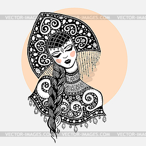 Russian traditional beautiful girl - vector clipart