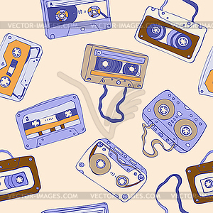 Audio cassette. seamless pattern - vector image