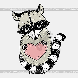 Raccoon carrying heart - vector image