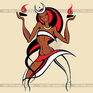 Woman dancing with fire - vector clipart