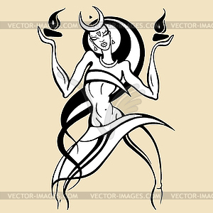 Woman dancing with fire - vector image