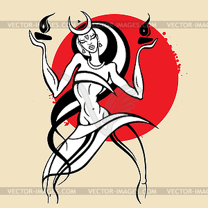 Woman dancing with fire - vector image