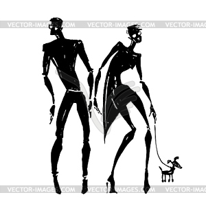 Silhouettes of woman and man - vector clipart / vector image