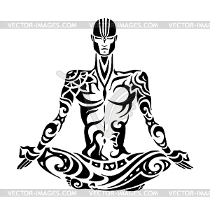 Meditation. Yoga man Silhouette - vector image