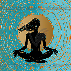 Meditation. Silhouette young woman - vector clipart / vector image