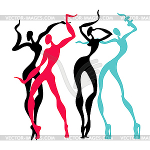 Beautiful women. Dancing silhouettes - vector image