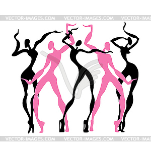 Beautiful women. Dancing silhouettes - vector image