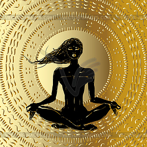 Meditation. Silhouette young woman - vector clipart