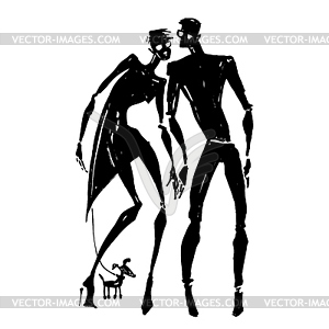 Silhouettes of woman and man - vector image