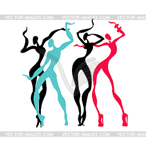 Beautiful women. Dancing silhouettes - vector image