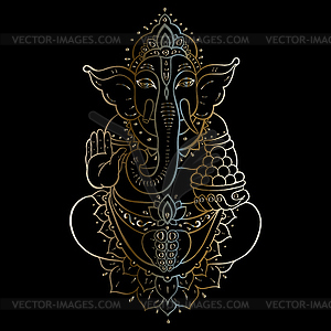 Golden Ganapati Meditation in lotus pose - vector image