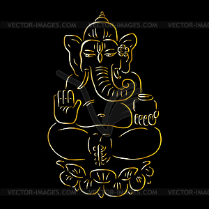 Golden Ganapati Meditation in lotus pose - vector image