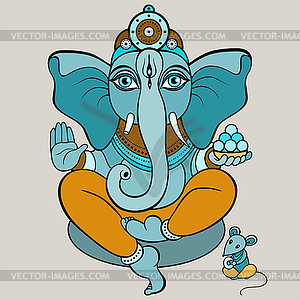 Golden Ganapati Meditation in lotus pose - vector image