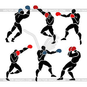 Boxing match. Silhouette of two professional boxer - vector clip art