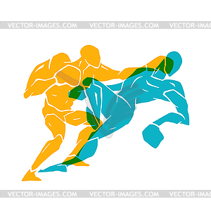 Boxing match. Silhouette of two professional boxer - vector image