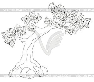 Coloring book: blooming tree - vector clipart