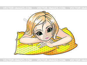 Girl on pillow - vector clipart