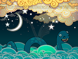 Cartoon style Loch Ness monster - vector clipart / vector image