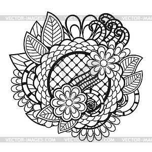 Дзен клубок каракули цветочным орнаментом - изображение векторного клипарта