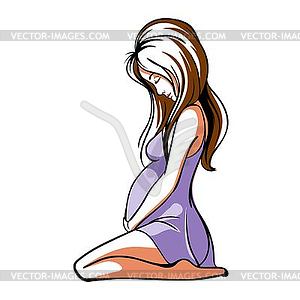 Pregnant young girl sitting - vector image