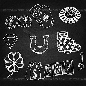 Gambling symbols sketches set - vector clipart