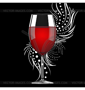 Glass of red wine on floral backgound - vector image