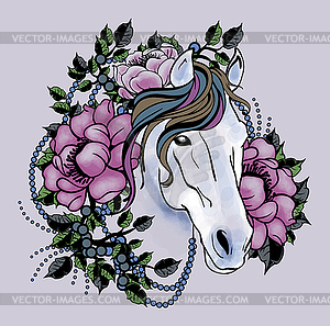 Horse head with flowers - vector clipart