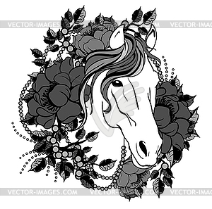 Horse head with flowers - vector clipart