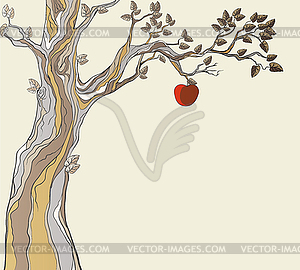 Original sin. Tree with apple - vector image