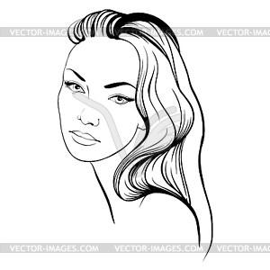 Beautiful woman with long hair sketch - vector clipart