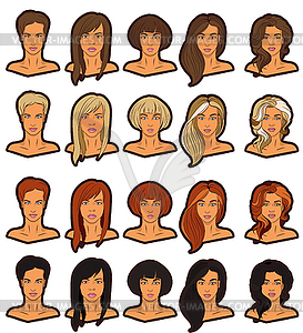 Women portraits icons set - vector clipart