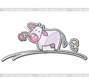 Cartoon cow with flower - vector clip art