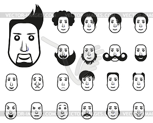 Male icons set with different hairstyle and emotions - vector image