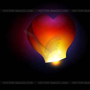 Heart shaped sky lantern - stock vector clipart