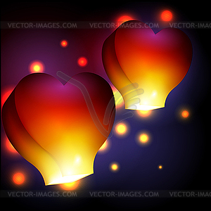 Heart shaped sky lantern - vector clipart