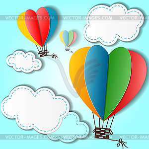 Cartoon background with heart shaped balloons and - vector image