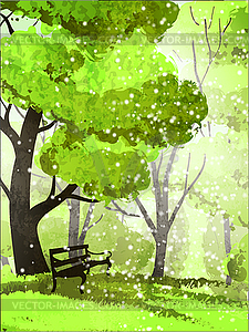 Park. Trees and bench - vector clip art