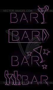 Bar neon signs set - vector image