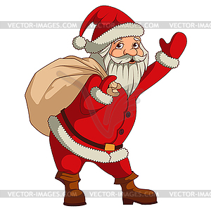 Santa claus with big sac of gifts - vector clip art