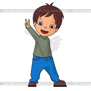 Boy making victory sign - vector image