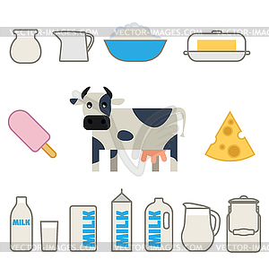 Flat style milk products set - vector image