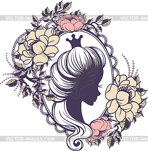 Princess portrait in floral frame - vector clip art