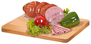 Still life with ham and vegetables - vector image