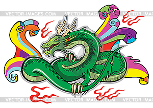 Horned Green Chinese Dragon - color vector clipart