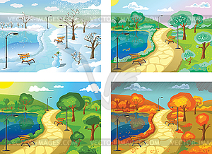 Четыре времени года в парке  - изображение в формате EPS