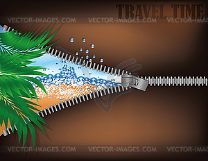 Travel time. Open zipper tropical beach, vector - vector clipart