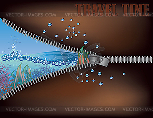 Travel time. Zipper opening a underwater background - vector clip art